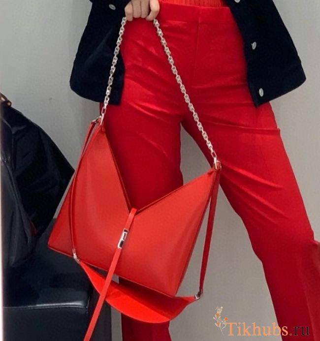 Givenchy V-Shaped Cut Out Handbag Red 23817 Size 27 x 27 x 6 cm - 1