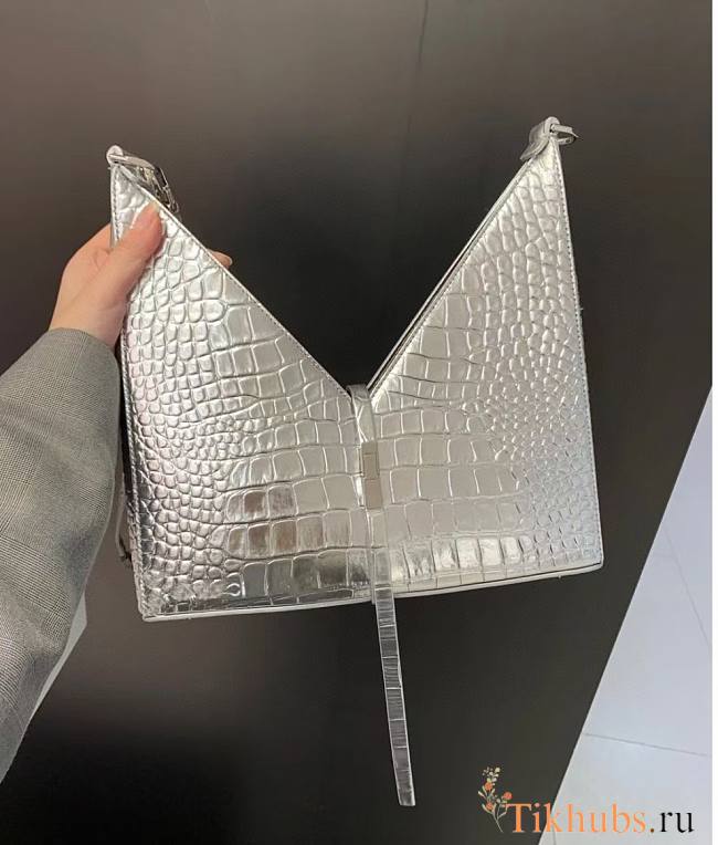 Givenchy V-Shaped Cut Out Handbag Crocodile Silver 23817 Size 27 x 27 x 6 cm - 1
