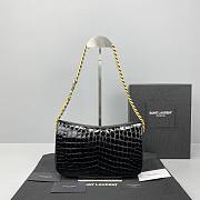 YSL Crocodile Pattern Chain Flap Bag Black 1355 Size 23.5 x 14 x 9 cm - 1