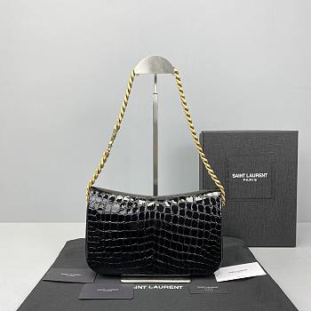 YSL Crocodile Pattern Chain Flap Bag Black 1355 Size 23.5 x 14 x 9 cm