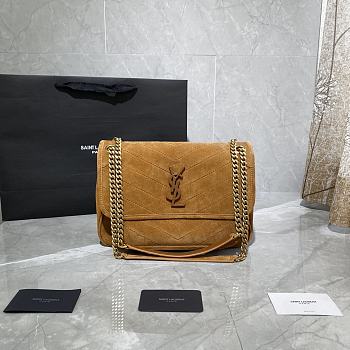 YSL Niki Frosted Leather Brown 498894 Size 28 × 20 × 8 cm