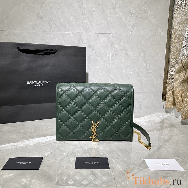 YSL Becky Quilted Lambskin Chain Bag Green 629246 Size 25 x 17 x 7 cm - 1