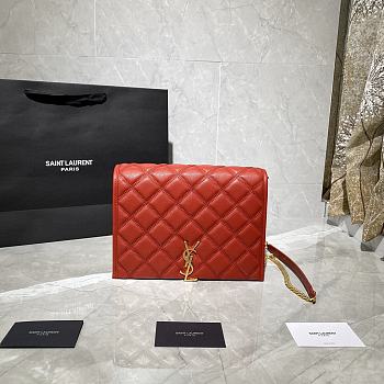 YSL Becky Quilted Lambskin Chain Bag Red 629246 Size 25 x 17 x 7 cm