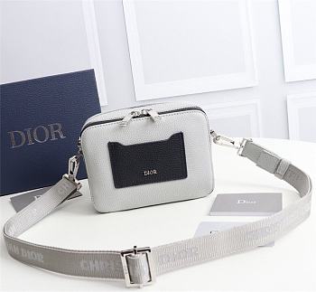 Dior Black Grained Cow Leather Clutch White 2CABC120YMJ Size 17 x 12.5 x 6 cm