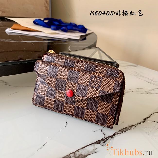 LV Card Holder Recto Verso Damier Ebene Brown Grid Red N60405 - 1