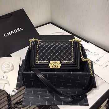 Chanel LeBoy Bag Smooth Leather Black 67086 Size 25 cm