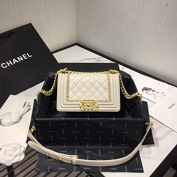 Chanel LeBoy Bag Smooth Leather White 67085 Size 20 cm