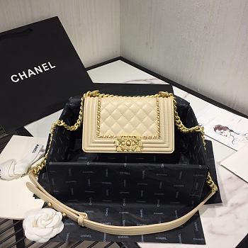 Chanel LeBoy Bag Smooth Leather Cream 67085 Size 20 cm