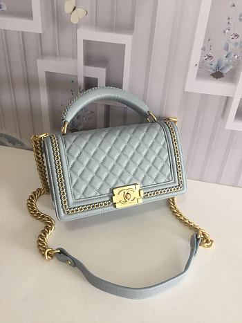 Chanel LeBoy Bag Smooth Leather Blue 67086 Size 25 cm