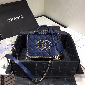 Chanel Vanity Case Bag Grained Calfskin Blue AS1785 Size 18 x 14 x 8 cm 