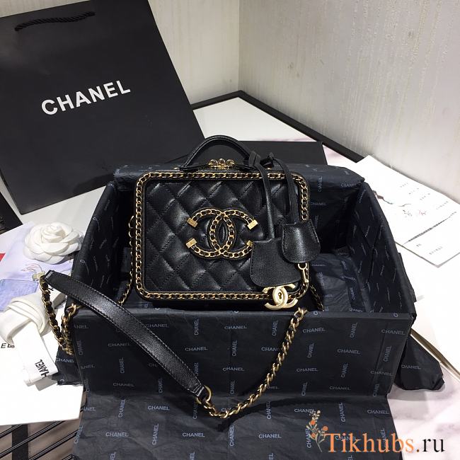 Chanel Vanity Case Bag Grained Calfskin Black AS1785 Size 18 x 14 x 8 cm  - 1