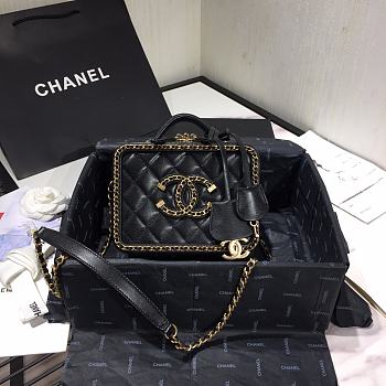 Chanel Vanity Case Bag Grained Calfskin Black AS1785 Size 18 x 14 x 8 cm 