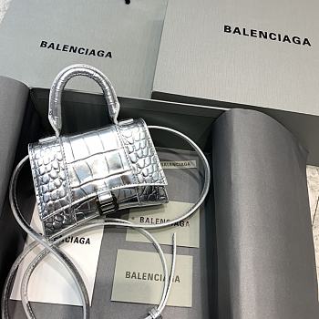 Balenciaga Hourglass Mini Crocodile Pattern Silver Size 11.5 x 14 x 4.5 cm 