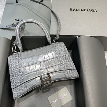 Hourglass Top Handle Bag Shiny Crocodile Embossed Cafslin Dark Gray Size 23 x 10 x 14 cm