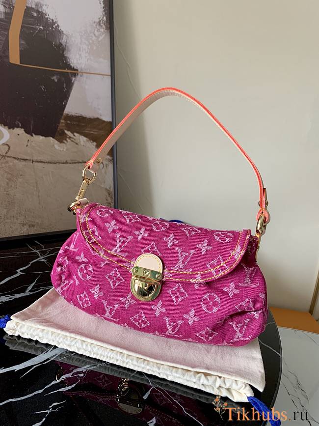 LV Monogram Denim Mini Pleaty Shoulder Bag Pink M95050 Size 26 x 15 x 9 cm - 1