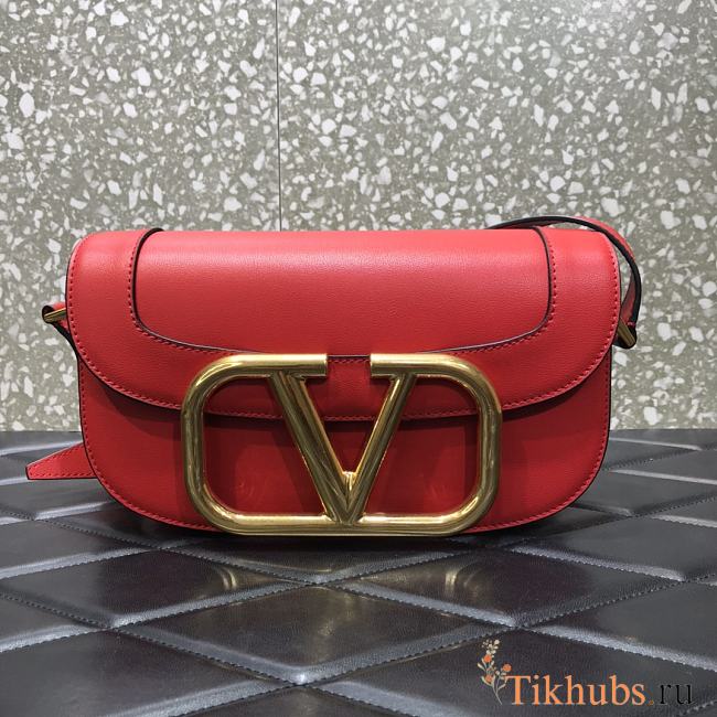 Valentino V Logo Retro Saddle Bag Red 2009 Size 26.5 x 9 x 16 cm - 1