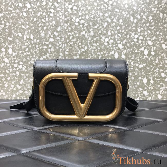 Valentino Valegaravani Supervee Small Calf Leather Crossbody Bag Black 3008 Size 18 x 13 x 7 cm - 1