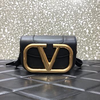 Valentino Valegaravani Supervee Small Calf Leather Crossbody Bag Black 3008 Size 18 x 13 x 7 cm
