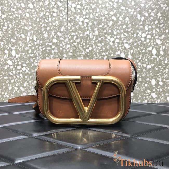 Valentino Valegaravani Supervee Small Calf Leather Crossbody Bag Brown 3008 Size 18 x 13 x 7 cm - 1
