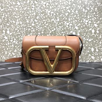 Valentino Valegaravani Supervee Small Calf Leather Crossbody Bag Brown 3008 Size 18 x 13 x 7 cm