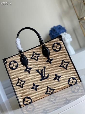 LV Onthego Monogram Giant Weave Embroidery Tote Bag M57723 Size 35 x 27 x 14 cm