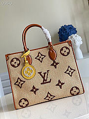 LV Onthego Monogram Giant Weave Embroidery Tote Bag Brown M57723 Size 35 x 27 x 14 cm