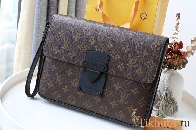 LV S Lock A4 Pouch Monogram Macassar M80560 Size 27 x 21 x 3.5 cm - 1