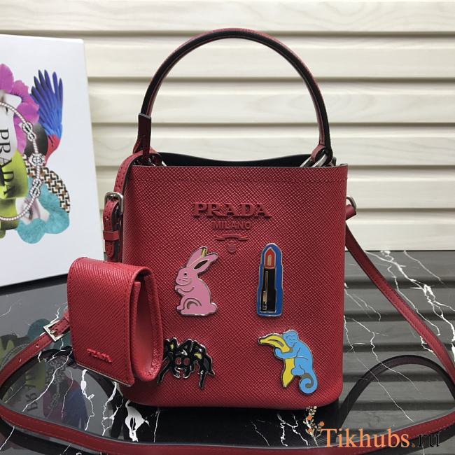 PRADA Bucket-Shaped Shopping Bag Red 1BA217 Size 18 × 17 × 10.5 cm - 1