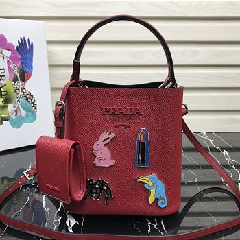 PRADA Bucket-Shaped Shopping Bag Red 1BA217 Size 18 × 17 × 10.5 cm