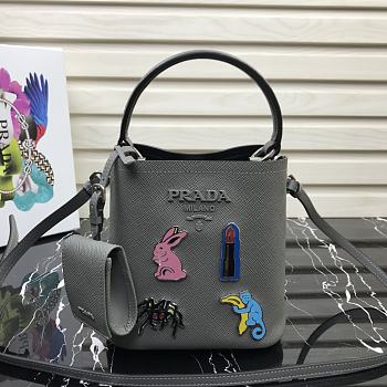 PRADA Bucket-Shaped Shopping Bag Gray 1BA217 Size 18 × 17 × 10.5 cm