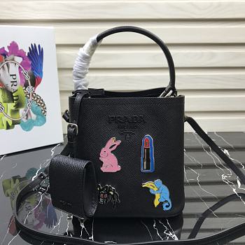 PRADA Bucket-Shaped Shopping Bag Black 1BA217 Size 18 × 17 × 10.5 cm