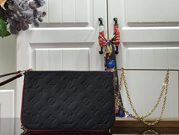 Louis Vuitton Pochette Double Zip Red With Navy Blue M63919 Size 20 x 12.5 x 3 cm