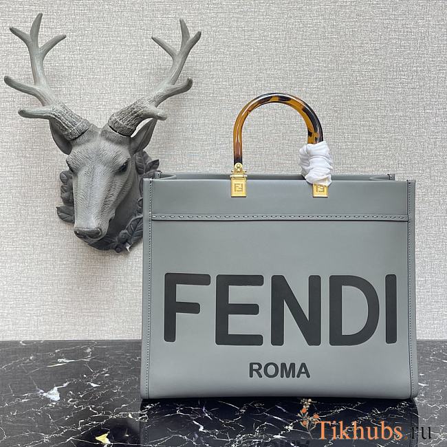 Fendi Medium Leather Tote Bag Gray 887 Size 36 x 17 x 31 cm - 1