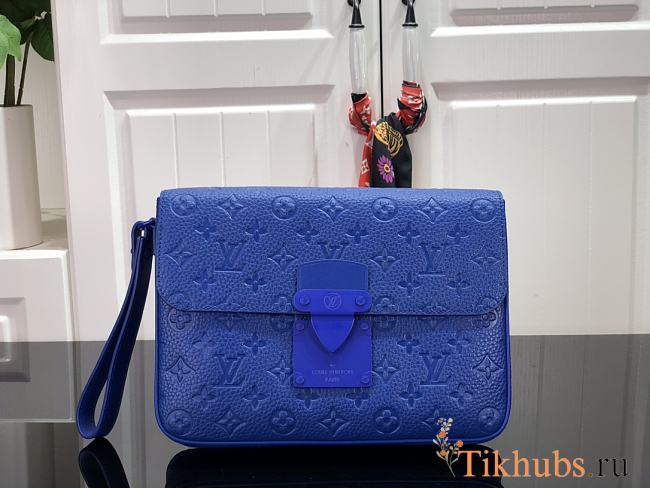 LV S Lock A4 Pouch Taurillon Monogram Blue M80582 Size 27 x 21 x 3.5 cm - 1