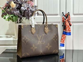 LV Onthego Small Handbag Brown Flower M44579 Size 34 x 26 x 15 cm