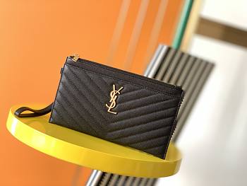 YSL Caviar Zipper Clutch Gold Logo 423297 Size 23 x 13 x 1 cm