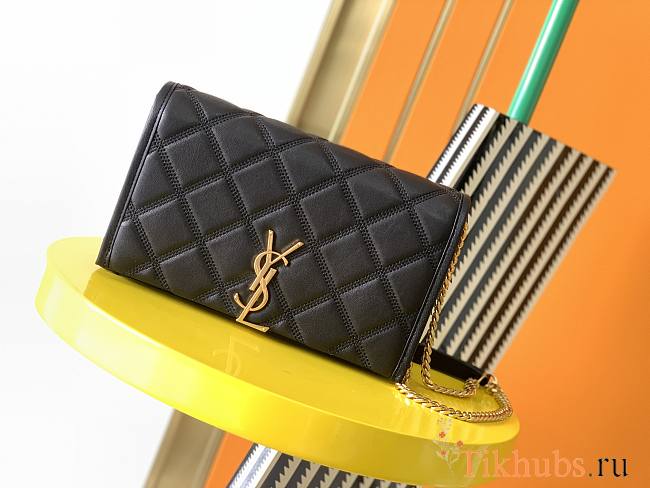 YSL Becky Lambskin Chain Bag Black 585031 Size 22.5 x 14.5 x 5 cm - 1