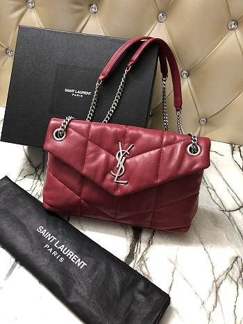 YSL LOULOU PUFFER Quilted Lambskin Bag Red 577476 Size 29 x 17 x 11 cm