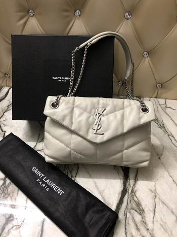 YSL LOULOU PUFFER Quilted Lambskin Bag White 577476 Size 29 x 17 x 11 cm