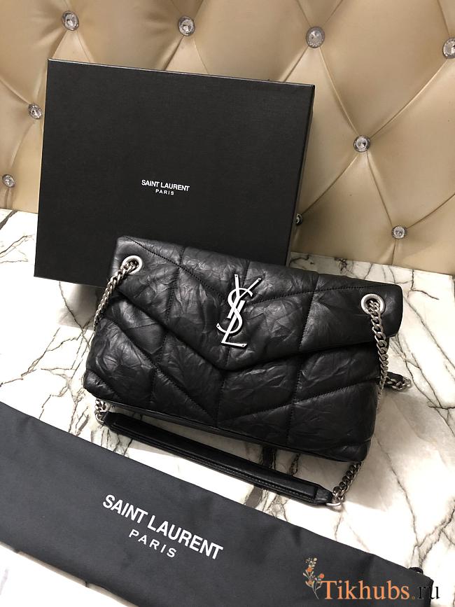 YSL LOULOU PUFFER Quilted Lambskin Black Silver 577476 Size 29 x 17 x 11 cm - 1