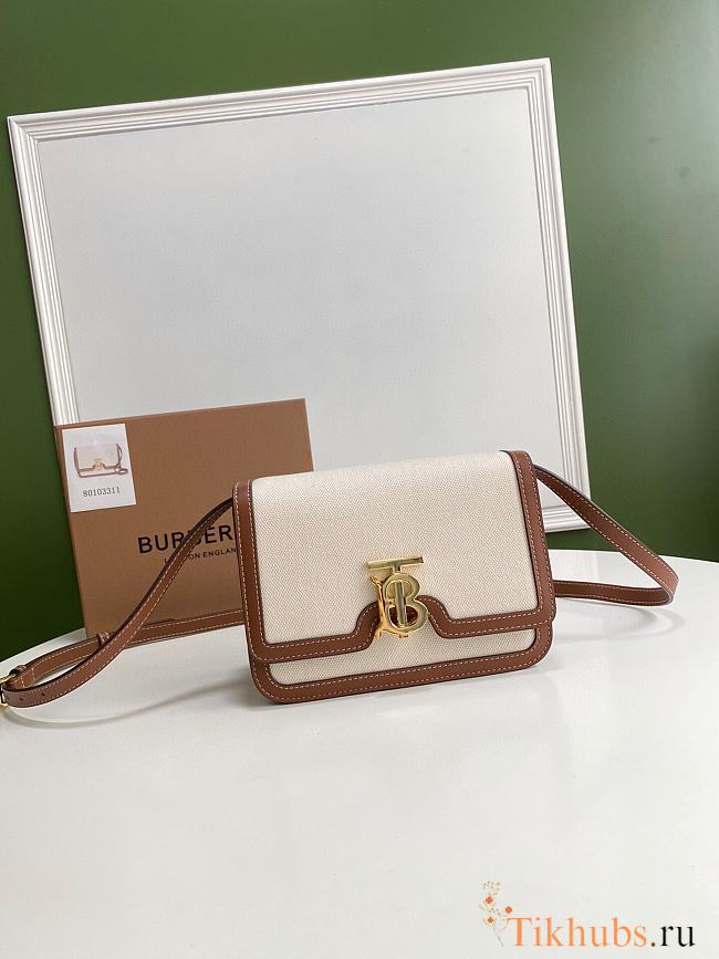 BURBERRY White/Brown Canvas And Leather Lock Bag Size 21 x 16 x 6 cm - 1