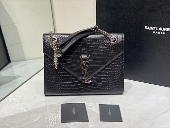 YSL Cowhide Crocodile Black 2824 Size 24 cm