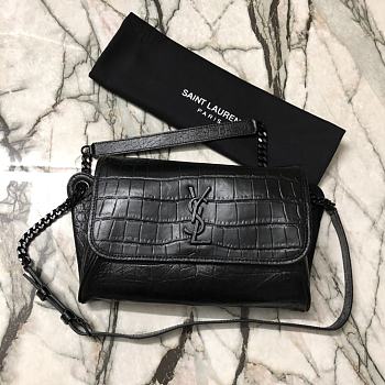 YSL Niki Body Bag Crocodile Pattern Black 577124 Size 28 x 16 x 9 cm