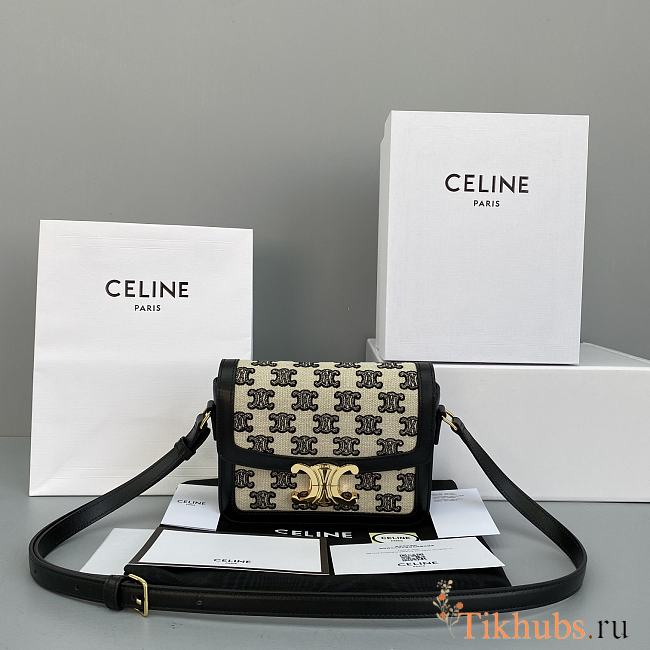 Celine Triomphe Box Bag Small Embroidery Black 60018 Size 18 x 14 x 6 cm - 1