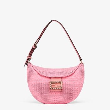 Fendi Small Croissant Cotton Handbag Pink Size 29 x 22 x 3 cm