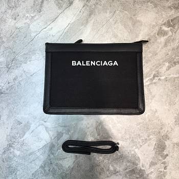 Balenciaga Nevy Box Canvas And Leather Envelope Bag Black Size 26 x 8 x 19 cm