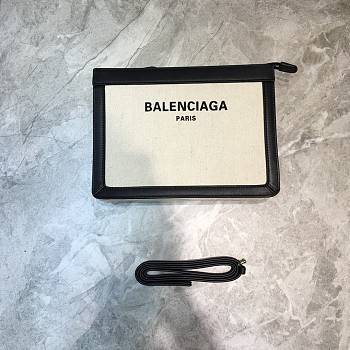 Balenciaga Nevy Box Canvas And Leather Envelope Bag White Size 26 x 8 x 19 cm