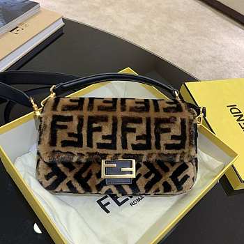 Fendi Baguette Brown Sheepskin Bag Size 26 x 14 x 4 cm