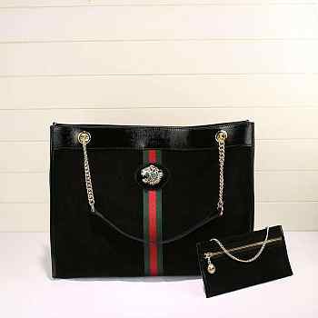 Gucci Rajah Large Suede Tote Black Size 45.5 x 34 x 4 cm