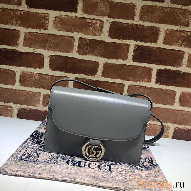 Gucci GG Ring Small Leather Shoulder Bag Gray 589474 Size 24 x 16 x 6 cm - 1